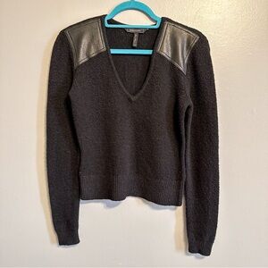 BCBG Max Azria Black Knit Sweater Faux Leather Shoulder Panels Size Small